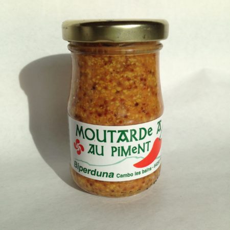 Carton de 12 pots de 90 g de moutarde à l'ancienne au curcuma et piment basque variété Gorria