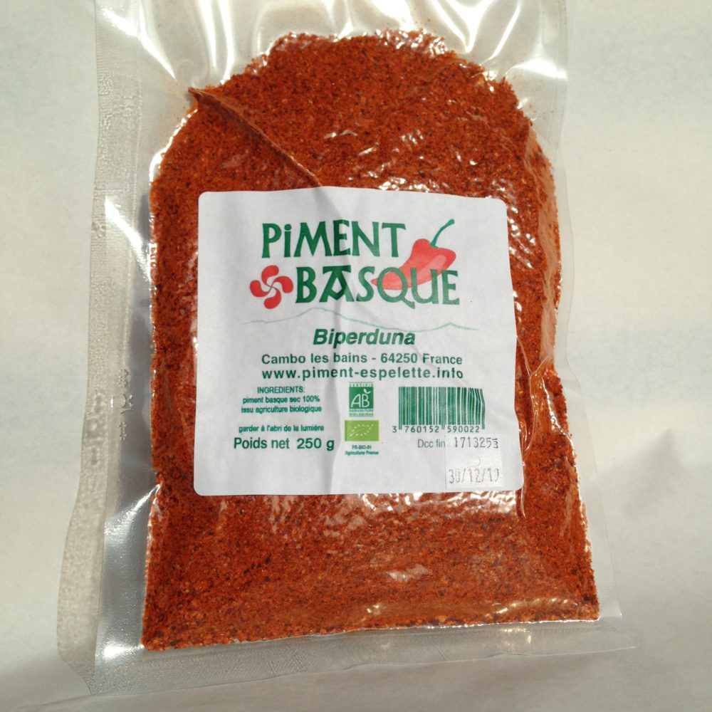 Carton de 10 sachets de 250 g de poudre Piment Basque variété Gorria
