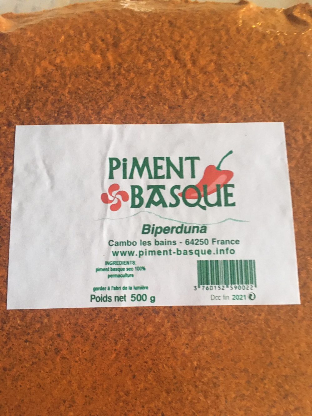 Poudre Piment Basque 500 g variété Gorria